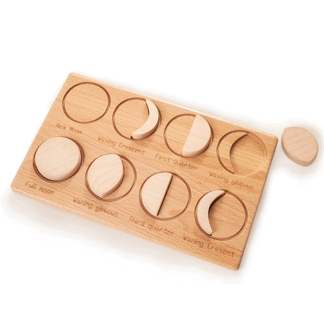 Montessori Puzzle Board Wooden 8 Moon phase figures