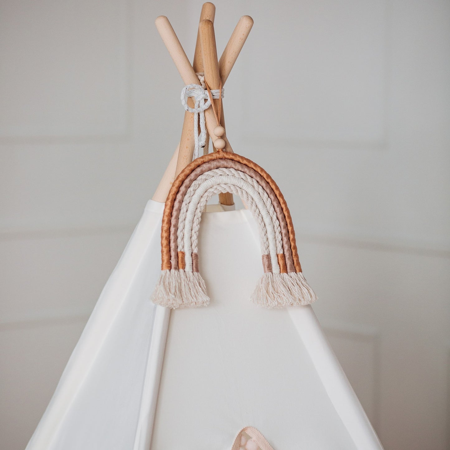 PERSONALISED  Boho Teepee Tent Wigwam for children light cream cotton mat pompoms 3 cushions 110x110x150 TOP QUALITY  stabiliser