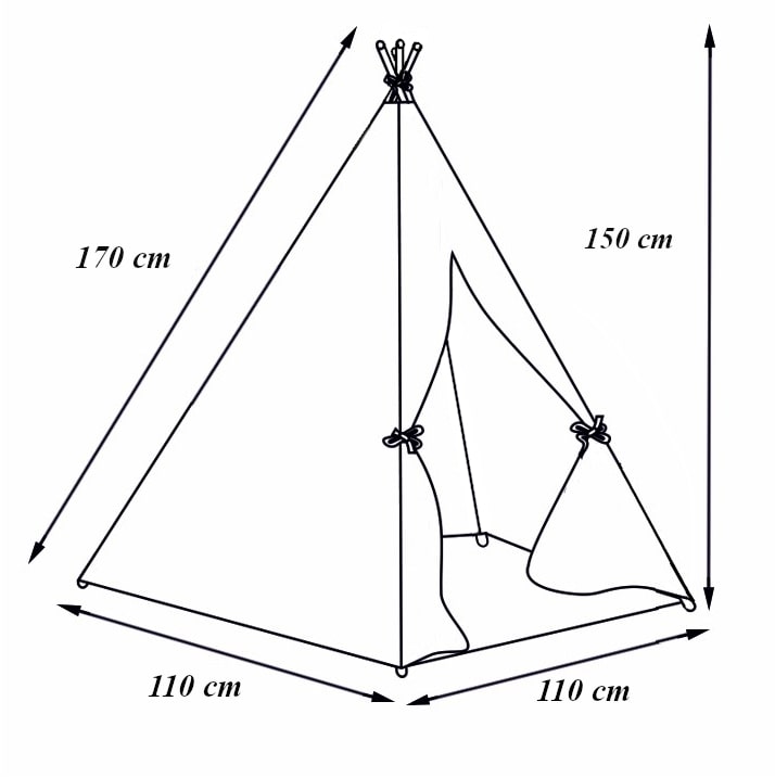 Teepee Wigwam Tent for children cream in BOHO style PREMIUM with double sided cotton/MINKY mat pompoms  3 cushions 110x110x150 cm stabiliser