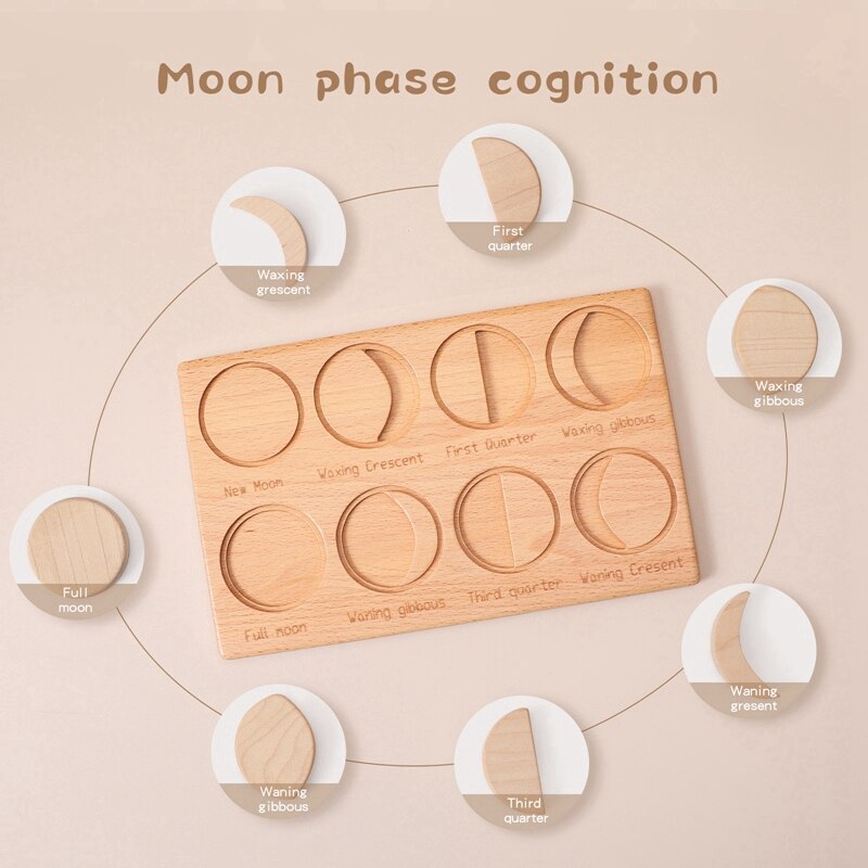 Montessori Puzzle Board Wooden 8 Moon phase figures