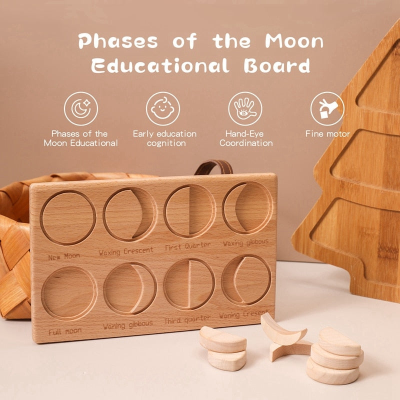 Montessori Puzzle Board Wooden 8 Moon phase figures